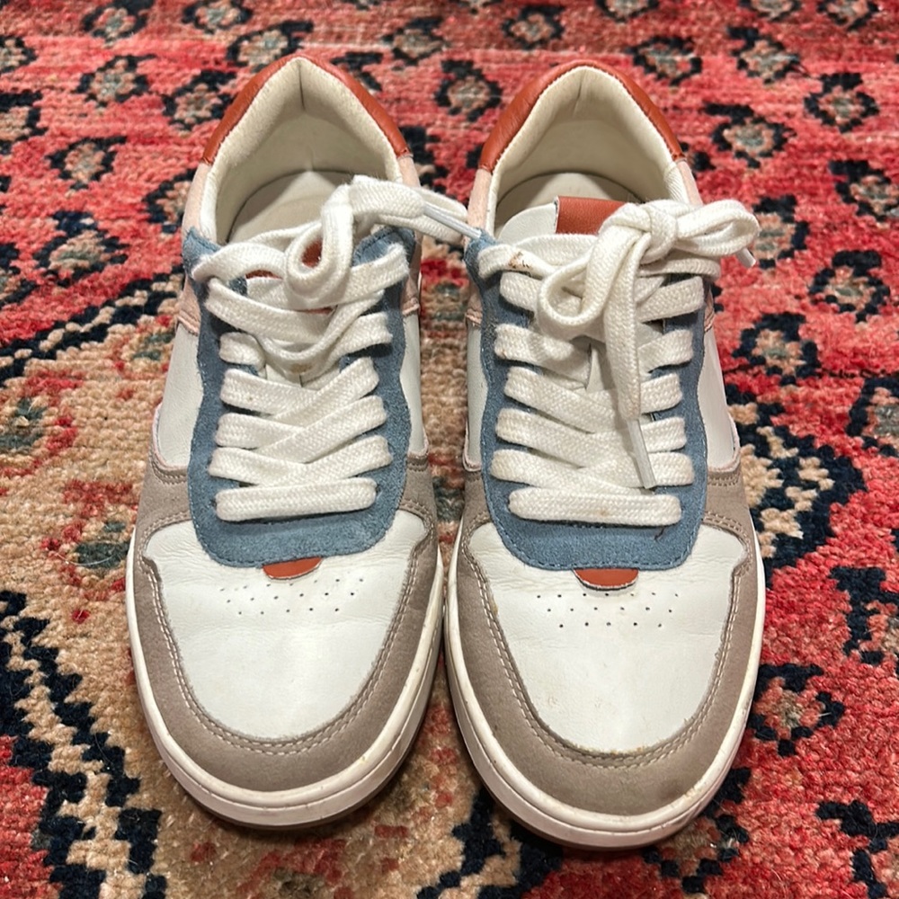Madewell White, Light Blue and Tan Low-Top Sneakers